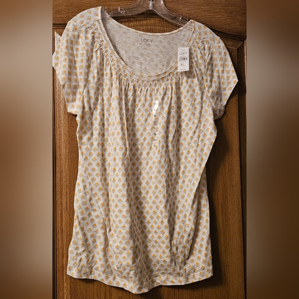 LOFT Cream and Yellow Geometric Blouse